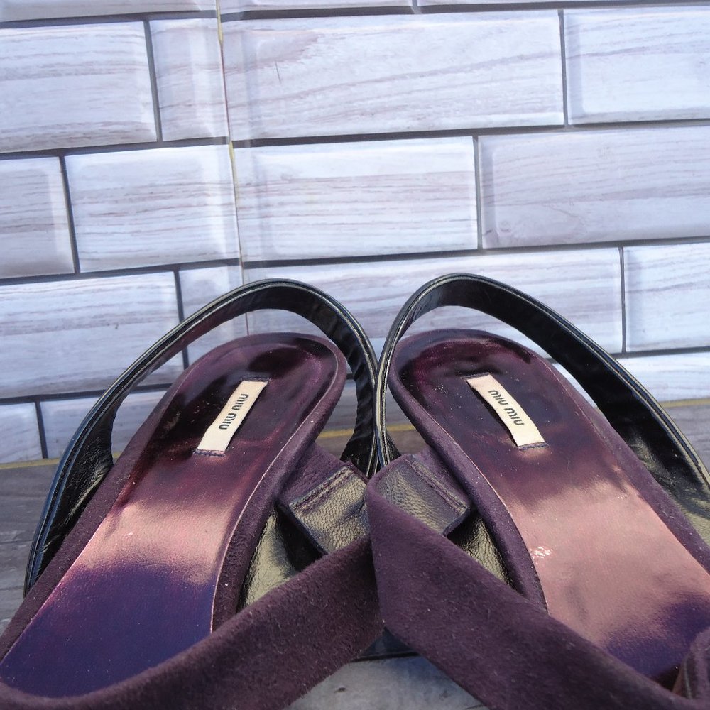Size Eu 6. Miu Miu Suede And Patent Leather Sling… - image 6